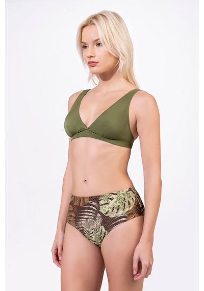 Endeep Kadın Desenli Özel Lurex Kumaş Yüksek Bel Toparlayıcı Bikini Takımı Yeşil