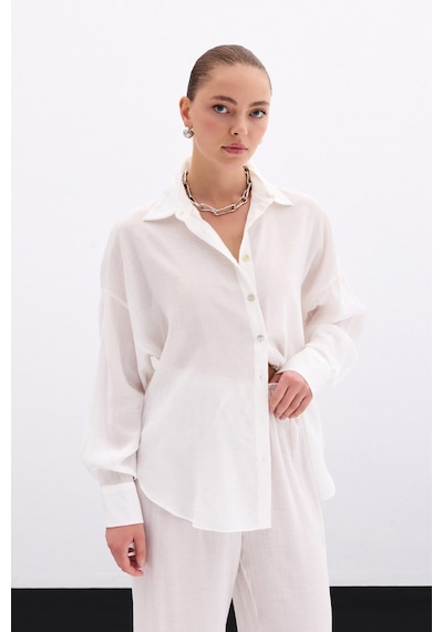 Sateen Salaş Gömlek - Ekru-136109 Ekru