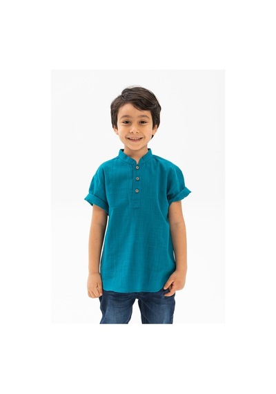 Eliş Şile Bezi Kısa Kol Şile Bezi Bodrum Erkek Çocuk Tshirt Petrol 3053