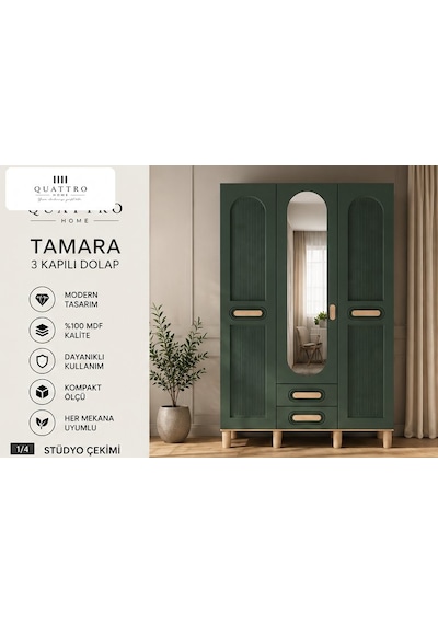 Tamara 3 Kapaklı Dolap Yeşil