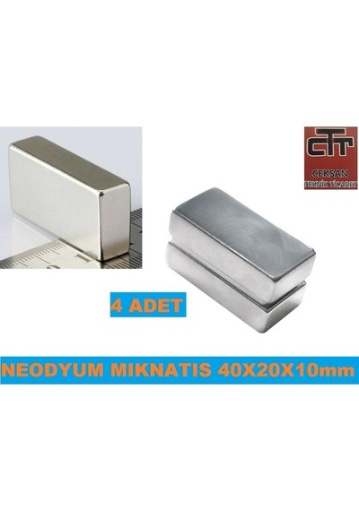 40X20X10 Mm 4 Adet Blok Neodyum Süper Güçlü Mıknatıs