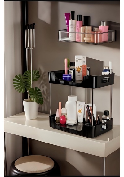2 Katlı Çokamaçlı Düzenleyci Makyaj Düzenliyci Organizer Raf Plastik Siyah Tr Diğer