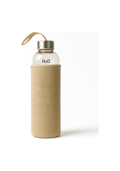 1000 Ml H2o Deri Kılıflı Cam Matara Krem