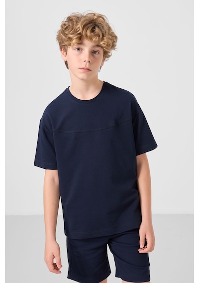 Lacivert Pamuklu Oversize Fit Dokuma Hafif Esnek Chino Erkek Çocuk Şort Takım - 11279 Lacivert