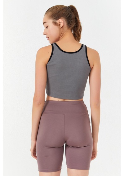 Tommy Life Çağla Basic Sıfır Kol Dar Kalıp U Yaka Kadın Crop Top Atlet - 97162 Çağla
