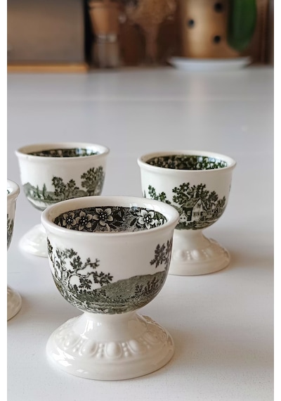 Yeşil Rusticana Porselen 4 Adet Vintage Yumurtalık