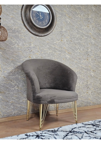 Zafir Tekli Teddy Gold Kaplama Telli Ayak Çay Seti Koltuk Tekli Berjer , Balkon, Salon, Ofis Kahverengi