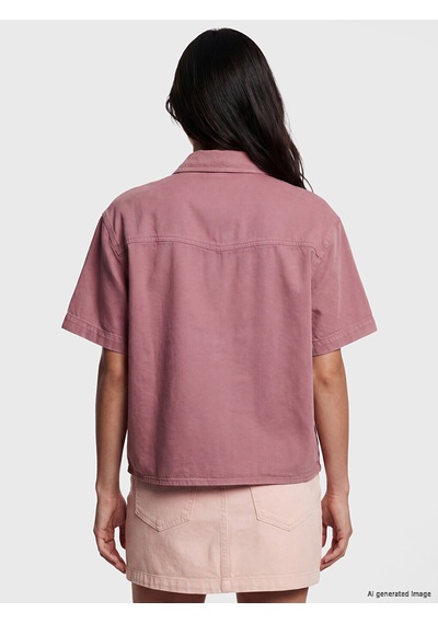 Lcw Vision Pembe Cepli Oversize Kadın Jean Gömlek