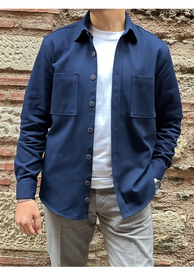 Oversize Gabardin Pamuklu Hediye Kutulu Erkek Ceket Gömlek Fs-003868 - Lacivert-2552