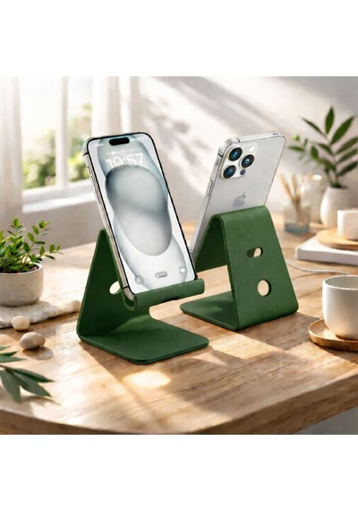 Basartstudio Geometrik Telefon Standı - 3d Tasarım Masaüstü Telefon Tutucu Kırmızı Yeşil