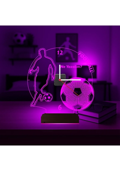 Luvivia Ronaldo Futbol Topu Kişiye Özel Saatli 3d Lamba - Masa Gece Lambası Şeffaf