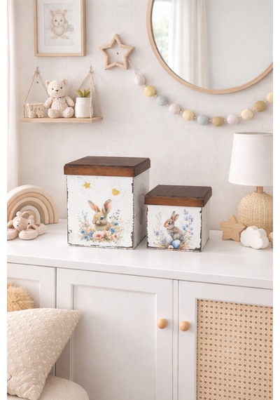 Bebek Çocuk Odası Dekorasyonu 2 Li Ahşap Kutu Düzenleyici - 713191084