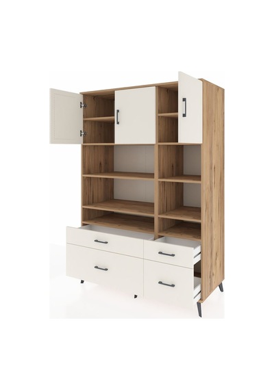 Kronos Dolap 10 Raflı 4 Çekmeceli 3 Kapaklı 132x59x195 Çam-ay... Çam
