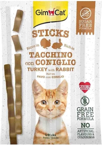 Gimcat Sticks Hindili ve Tavşan Etli Taurinli Tahılsız Kedi Ödül Çubuğu 4'lü 20 G