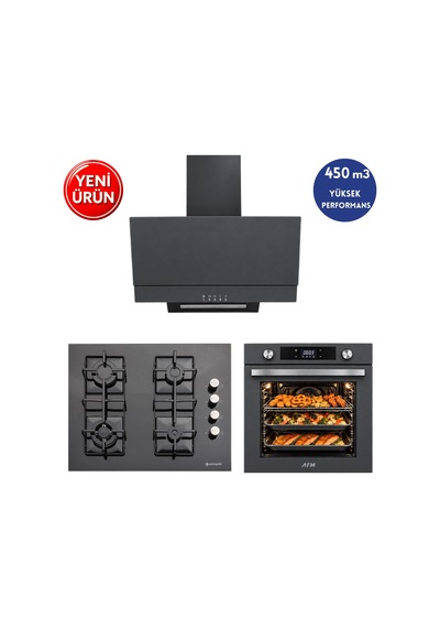 Eminçelik & AFM A45 FM7710 + 1240G Wok65 + FM3407 Antrasit - Gri Dijital 3'Lü Ankastre Set
