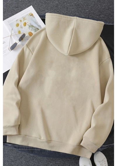 Uyguntarz Unisex Oversize Fine Baskılı Sweatshirt Bej