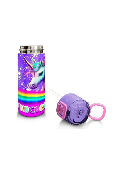 Coral High Kids Mor Unicorn Desenli Pipetli Ve Direkt İçim Çelik Termos 500 Ml 31837 Gök Mavisi