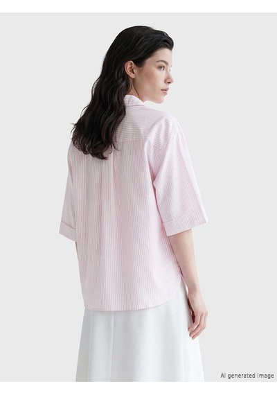 Lcw Comfort Pembe Kaçık Yaka Çizgili Kadın Gömlek