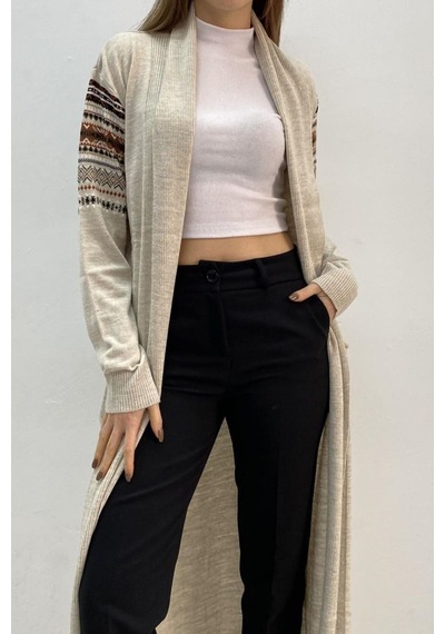 Onno Style Women Kilim Desen Uzun Ceket Taş
