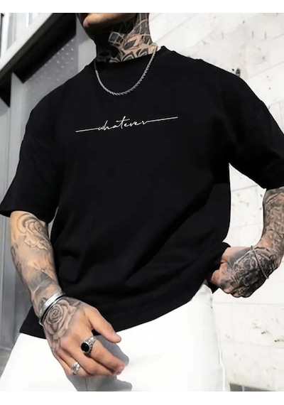 Vexor Baskılı Oversize Bisiklet Yaka T-shirt - Siyah