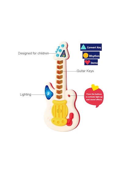 Işıklı Müzikli Sesli Oyuncak Gitar 5 Farklı Mod Hayvan Sesli 36 Cm.