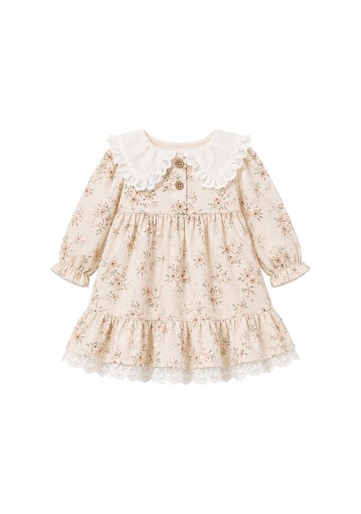 Babyhola Kız Bebek Çiçekli Elbise Triko Hırka 2 Li Takım 3027 Ekru