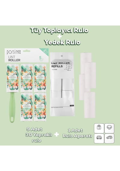 Porsima 3107 Kedi Köpek Tüy Toplayıcı Rulo + 8 Adet Yedek Rulo Ye