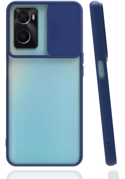 Noktaks - Oppo Uyumlu Oppo A76 - Kılıf Slayt Sürgülü Arkası Buzlu Lensi Kapak - Lacivert