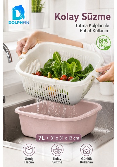 Elit Kare Süzgeç Ve Badya Seti 7 L Bpa Free Beyaz - Mor