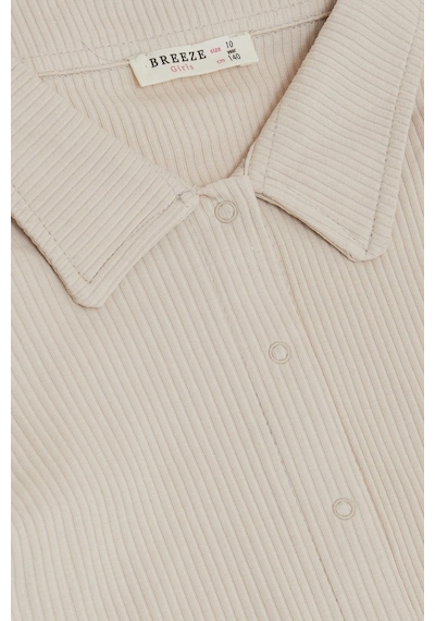 Breeze Kız Çocuk Tişört Crop Çıtçıtlı Fitilli 9-14 Yaş, Bej-bej Bej