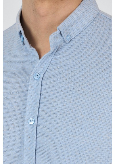 İmza Koyu Mavi Kısa Kol Düz Örme Düğmeli Yaka Cepsiz Pamuklu Classic Slim Fit Gömlek 1004250155 300 Koyu Mavi