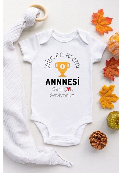 Babylimon Unisex Bebek Beyaz Yılın En Acemi Annesi Desenli Kısa Kol Body Beyaz - 101516050 Beyaz