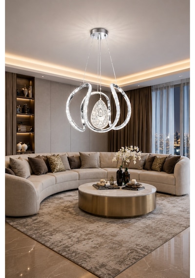 Paris Lüks Cristalya Serisi Orjinal Krom Kaplamalı 3 Renk Ledli Sarkıt Ledli Avize Modern Led Avize-çap 30 Cm Krom Krom