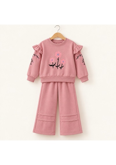 Efka Kids Kız Çocuk Çiçek Nakışlı Fırfırlı Alt Üst Takım Gül Kurusu Efka Kids Kız Çocuk Çiçek Nakışlı Fırfırlı Alt Üst Takım Gül Kurusu