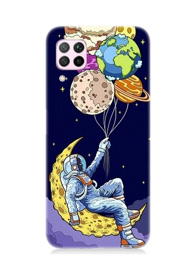 Huawei P40 Lite Uyumlu Astranot Ve Gezegen Balonlar Desenli Silikon Kılıf