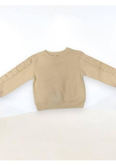 Kız Çocuk Kolları Fırfırlı Bluz-14909 Krem