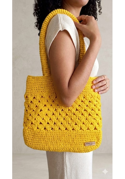 Minastile El Örgüsü Çanta, Örgü Çanta, Handmade Çanta, Tığ İşi Çanta, El Emeği Çanta, Tasarım Çanta. Sarı