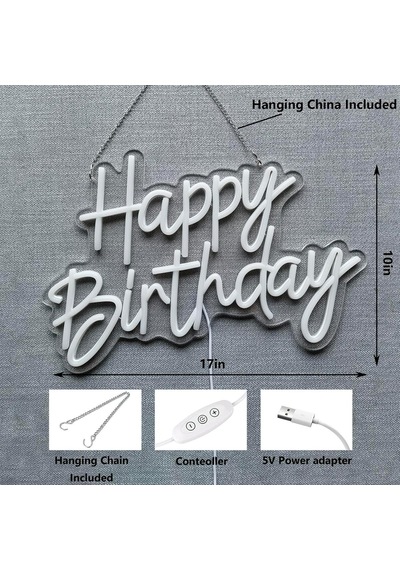 Happy Birthday Neon Işıklı Gece Lambası, Duvar Partisi İçin, Dekor, Sanat, Duvar Lambası, Kısılabilir Neon Tabe Diğer