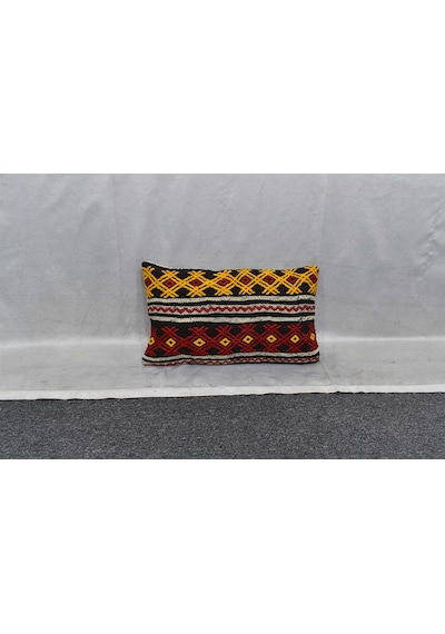 Zehra Abla Halı Yeni El Dokuma Dekorluk Lumbar Kilim Kırlent Yastık Kılıfı 7499 Çok Renkli