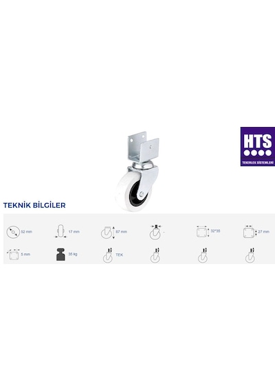 Hts 324 Gri Kısa U Tablalı 50x20 Mobilya Tekeri 4 Adet