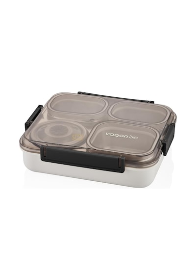 Bento 1200ml Lunchbox Tek Katlı 4 Bölmeli Ve Kaseli Çelik Sefer Tası Yemek Kutusu Siyah Bakır