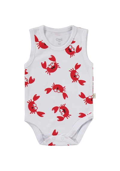 Civil Baby Yengeç Baskılı 2'li Set 3-18 Ay Çıtçıtlı Badi - Beyaz