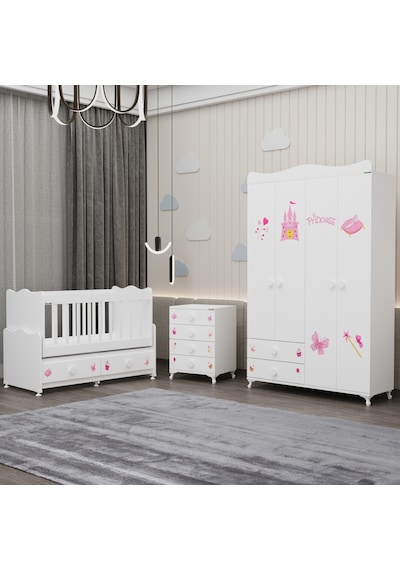 Elegant Yıldız 4 Bebek Odası Takımı - Prenses Beyaz