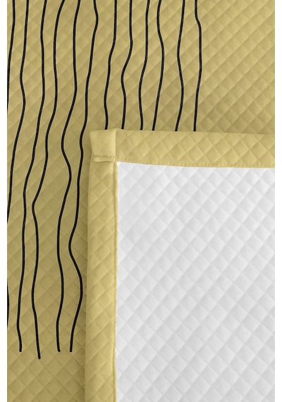 Sarı Geometrik Çizgili Genç Odası Tek Kişilik Pike Takımı - Modern Antrasit 160x220 Cm Yatak Örtüsü Çok Renkli