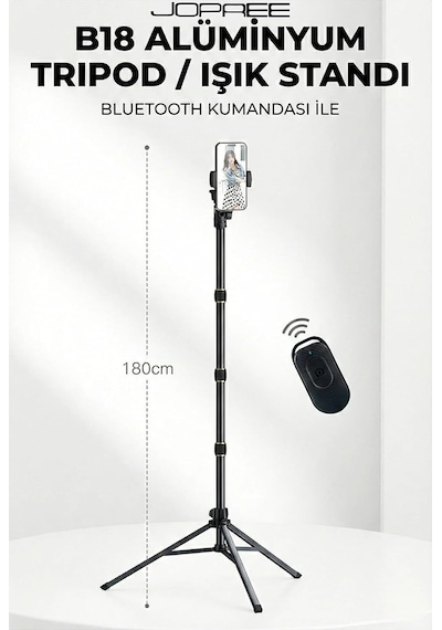 Tr Bluetooth Kumandalı Alüminyum Tripod Işık Standı 180 Cm Telefon Tutucu Stand Yüksek Açı Çekim Canlı Yayın