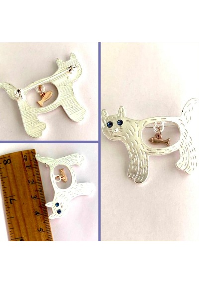 Omeniv Vintage Stil Gümüş Ton Kedi Broş İğne