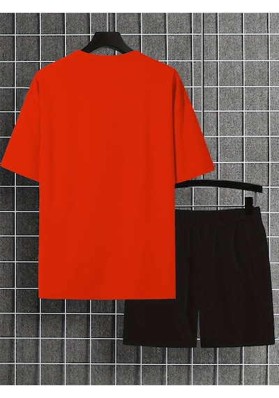 Uyguntarz Unisex Papatyakelebek Tasarım Basklı Tshirt Eşofman Takımı Kırmızı