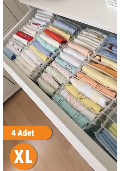 Serstil 4 Adet - Xlarge 8 Gözlü Çekmece Içi Düzenleyici Organizer 31 X 36 X 12 beyaz