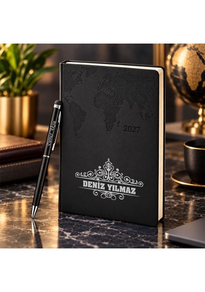 Bk Gift Kişiye Özel 378 Termo Deri Tarihli Ajanda & Siyah Touch Pen Tükenmez Kalem-13