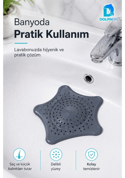 Yıldız Şekilli Lavabo Gider Süzgeci Saç Ve Atık Tutucu Gri